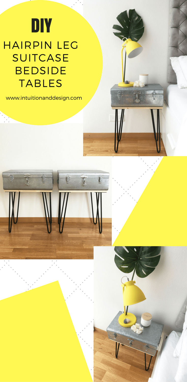 DIY hairpin leg suitcase bedside table